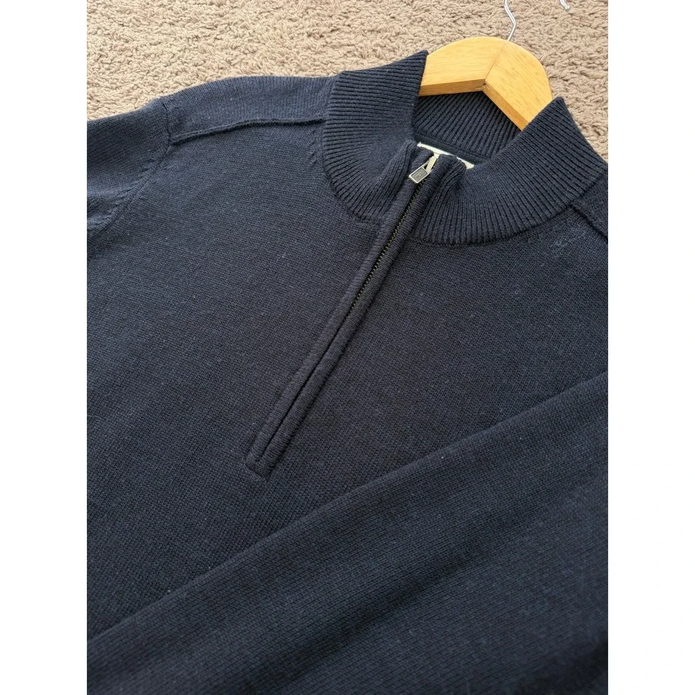 LL Bean‎ Mens Essential Merino 1/4 Zip Sweater Navy Heather Wool L 525913